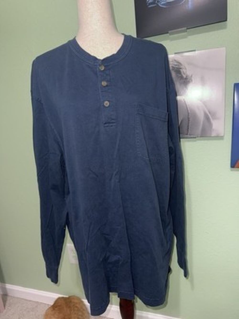 RedHead Brand Co Men XL Blue Long Sleeve Henley Shirt Pocket Heavyweight Cotton
